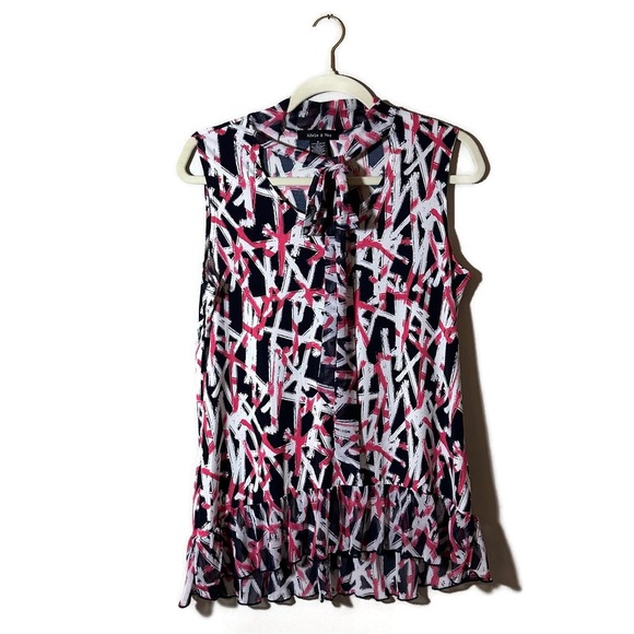 Adele & May Tops - Adele & May Multicolor Sleeveless Blouse with Bow at Neck And Ruffle Size Small